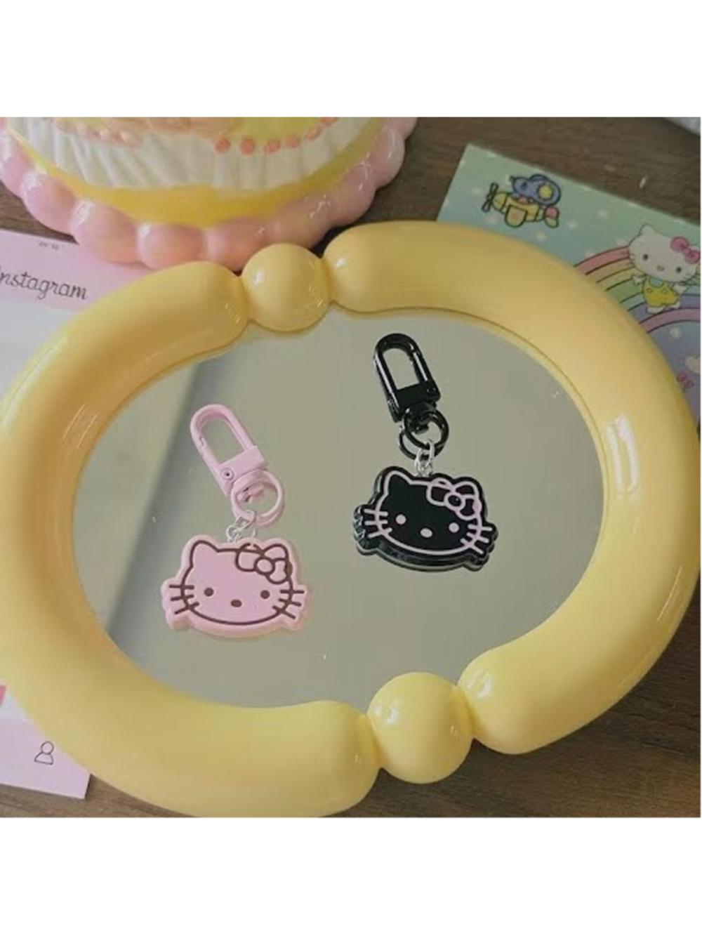 #HK-2169 Hello Kitty Zipper Pull Keychain Key Tags - Black and Pink